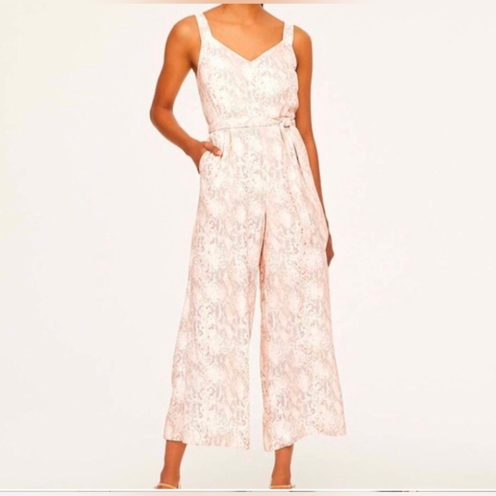 Loft Snake Print Cropped Wide Leg Jumpsuit, Size 4